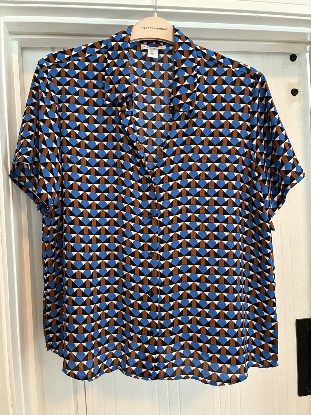 Carolina Belle Blue & Brown Geometric Short-Sleeve Button-Up Shirt